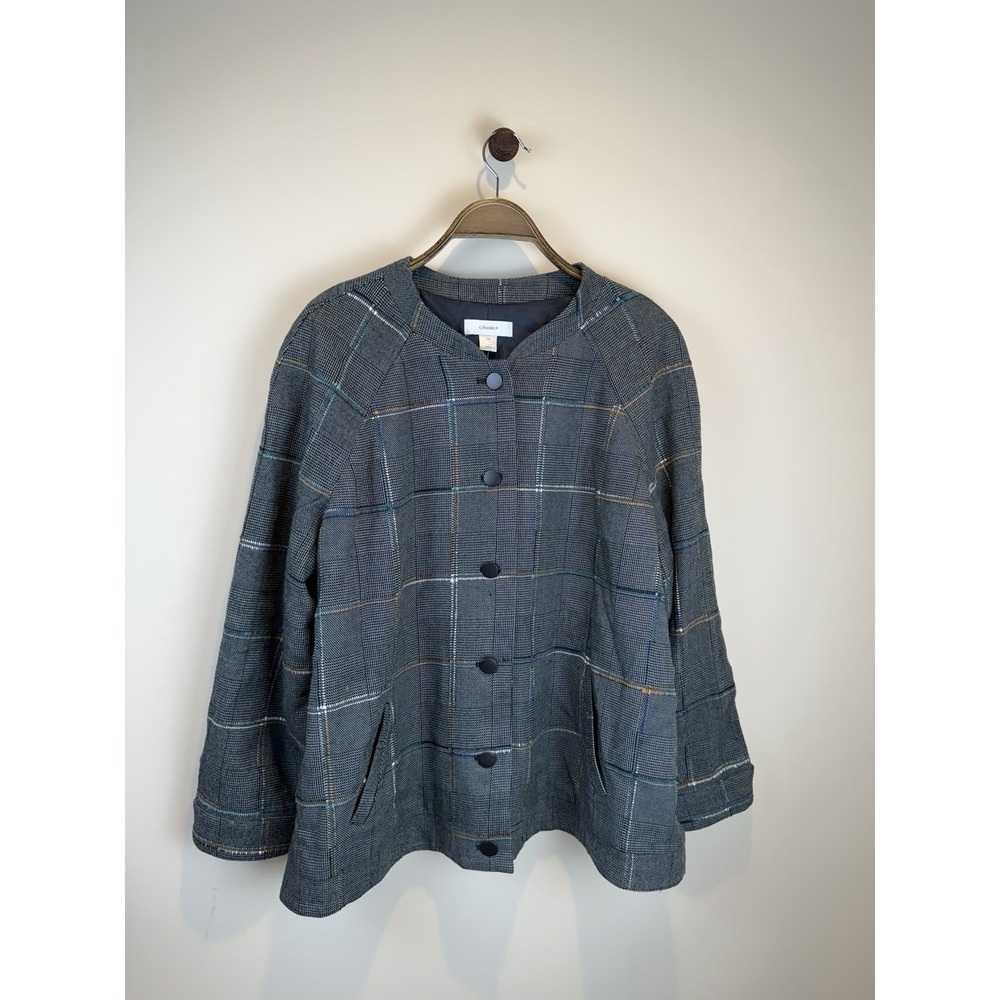 Christopher & Banks Blazer Jacket 2X Gray Plaid Button Heritage Quiet Luxury NWT